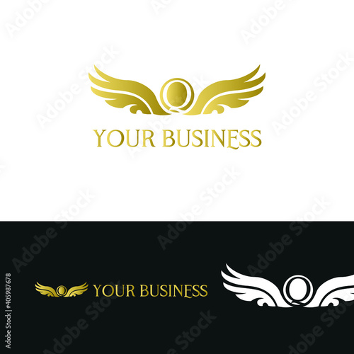 letter Q and wings in luxury and elegant golden style logo design