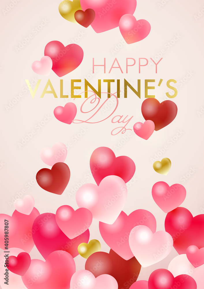 Happy valentine's day concept, seasonal marketing design greeting card with heart shaped bauble on pink background. Vector illustration template