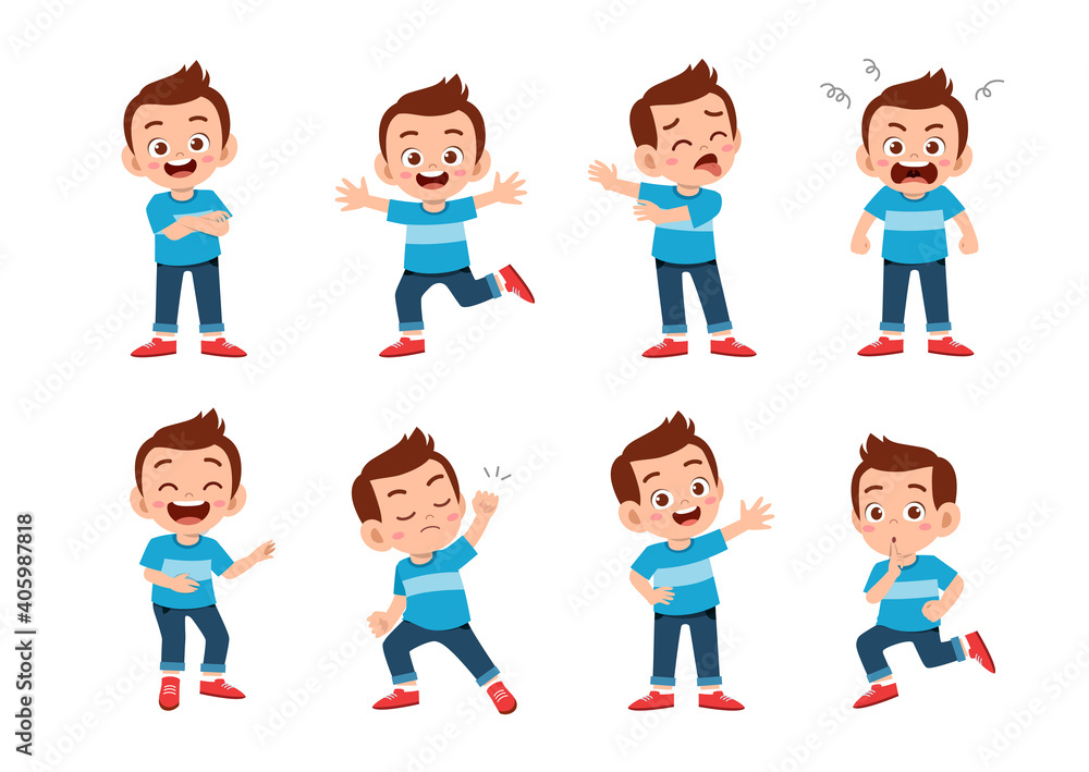 cute kid with many gesture expression set cute kid with many gesture expression set