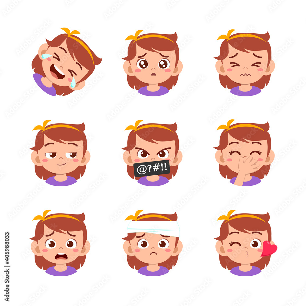 cute kid face expression emoji emoticon set cute kid face expression emoji emoticon set