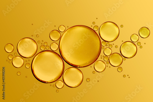 Fotografiet golden drops of oil or serum surface background