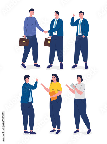 group of six business people avatars characters vector illustration design