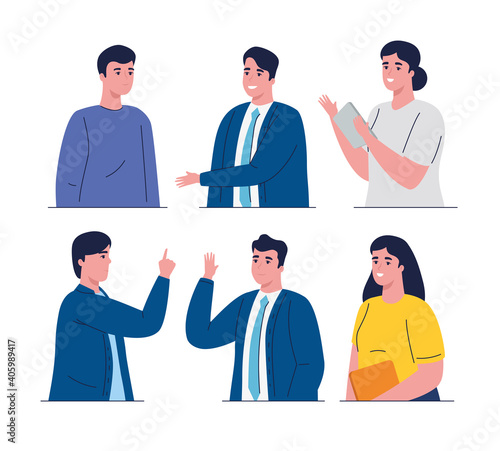group of six business people characters vector illustration design