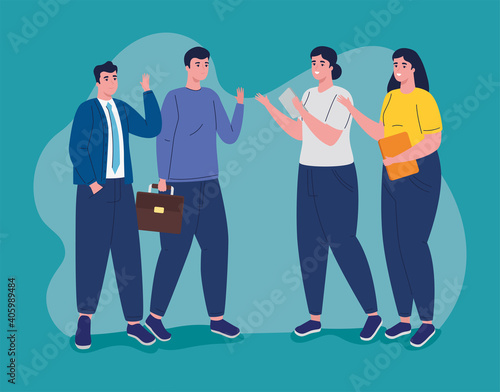 group of four business people avatars characters vector illustration design