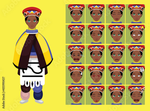 Manga Style Tribe Woman Ndebele Cartoon Character Emotions