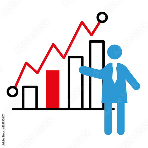 business person coaching with statistics bars half line style icon vector illustration design