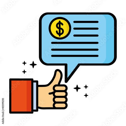 hand like and speech bubble with dollar symbol finacial icon vector illustration design