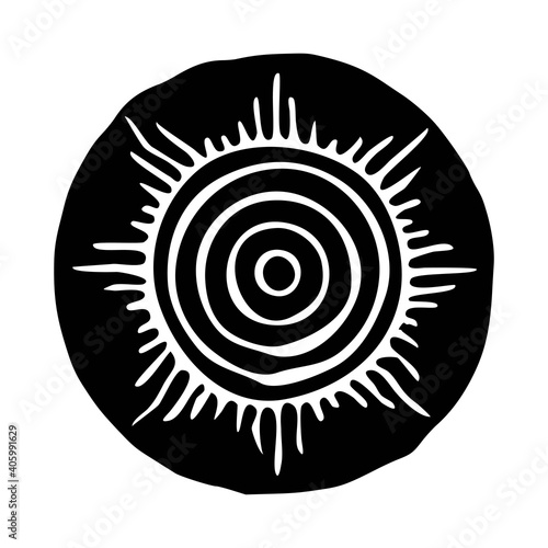 Round sketch, sun symbols in ethnic style, vector illustration