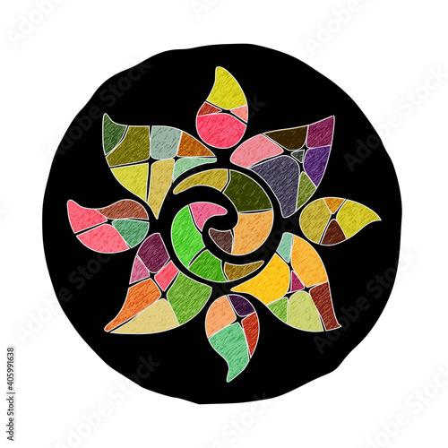 Sun symbols in ethnic style, vector design. Magic, multicolor sketch.