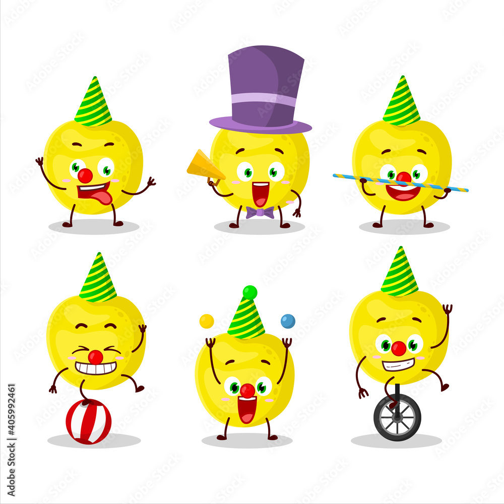 Cartoon character of yellow cherry with various circus shows Cartoon character of yellow cherry with various circus shows