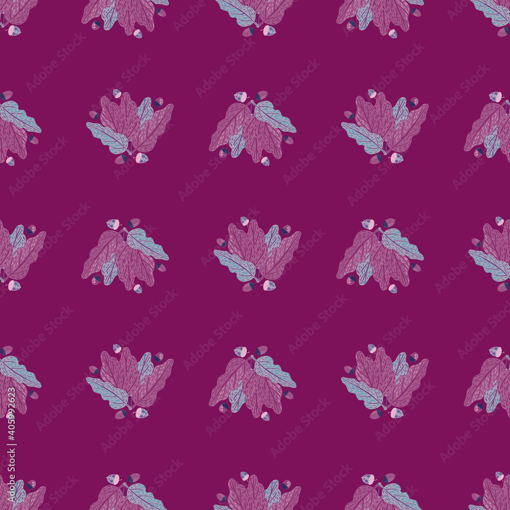 Naklejka premium Decorative nature seamless pattern with simple leaves shapes. Purple background.