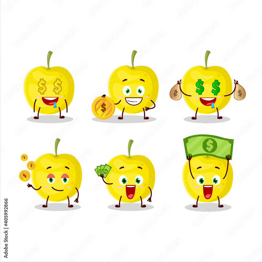 Yellow cherry cartoon character with cute emoticon bring money Yellow cherry cartoon character with cute emoticon bring money