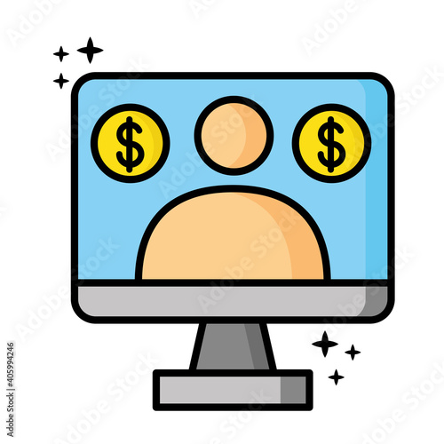 avatars with coins money dollars in desktop vector illustration design