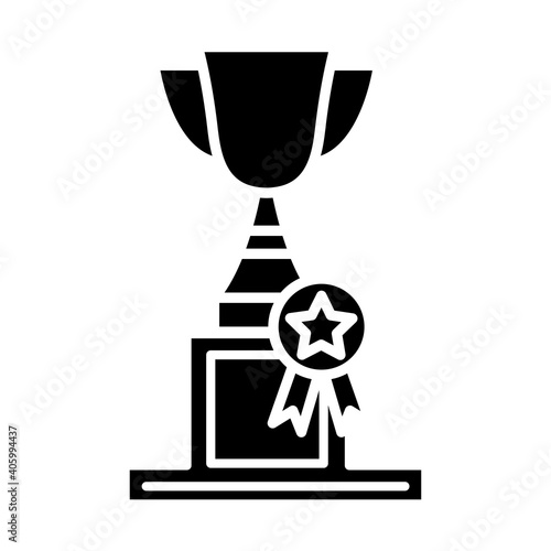 trophy cup with medal silhouettes style icon vector illustration design