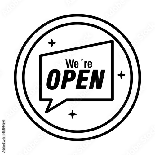 reopening lettering with speech bubble in sticker line style icon vector illustration design