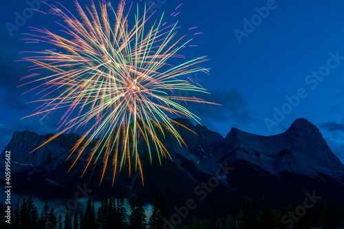 fireworks over mountains