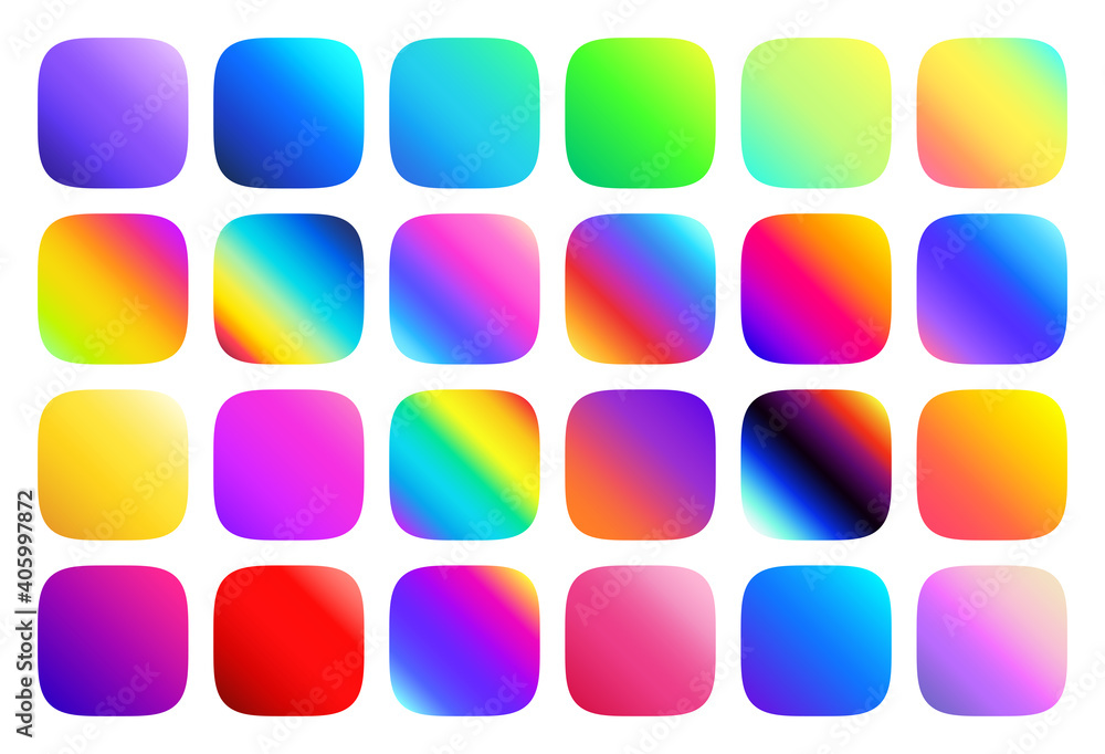 Superellipse with linear gradient. Multicolor fluid gradients for rounded square button vector set