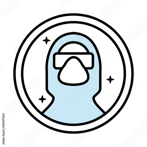 use biosafety suit sticker half line style icon vector illustration design