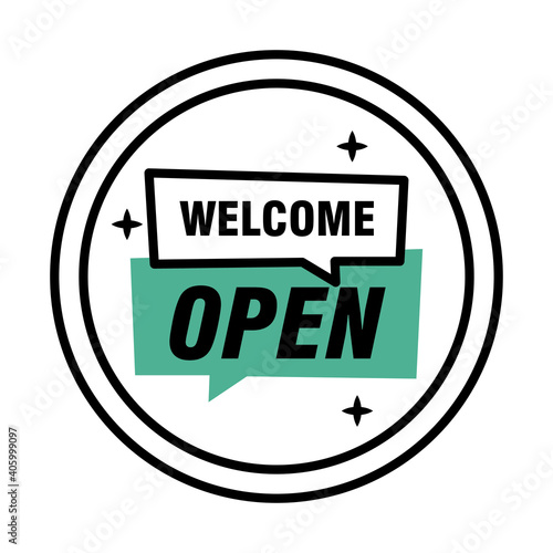 reopening lettering in speech bubbles sticker half line style icon vector illustration design