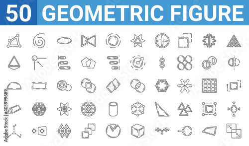 set of 50 geometric figure web icons. outline thin line icons such as merge,perspective,coordinates,prism,semicircle,tetrahedron,spiral,unite. vector illustration