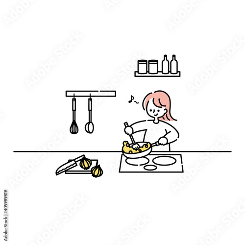 料理をする女性