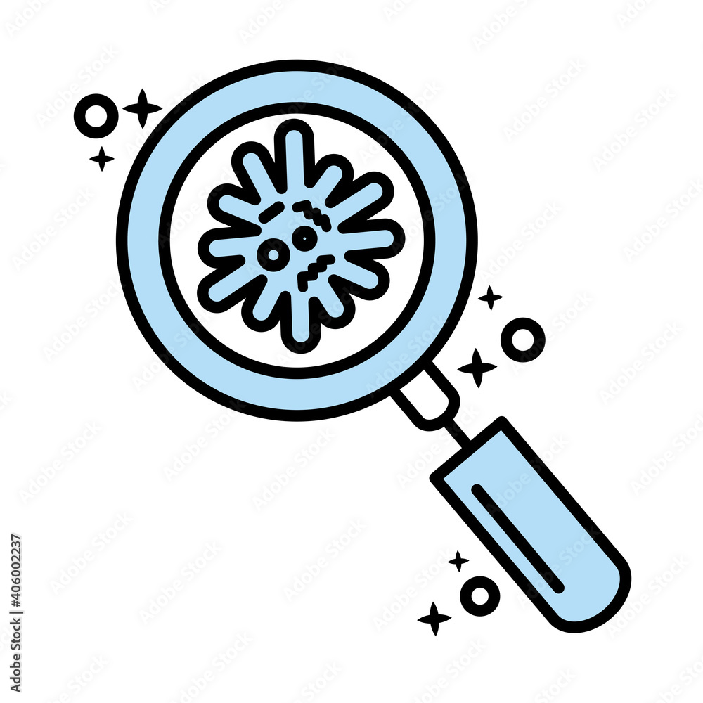 Obraz premium magnifying glass with covid19 virus particle line and colors style icon vector illustration design