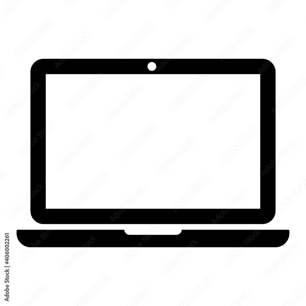 laptop icon. - notebook with blank screen at desk on workplace. - working from home. - school homework. - distance learning - isolated on white background - xxl g10131