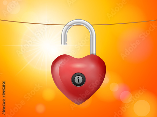 Padlock heart on cloth line