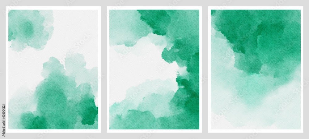 Green Watercolor Hand Drawing Background Collection. Template Greeting Card or Invitation
