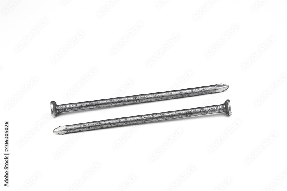 Steel nails 4-inch isolated on white background. Steel nails 4-inch isolated on white background.