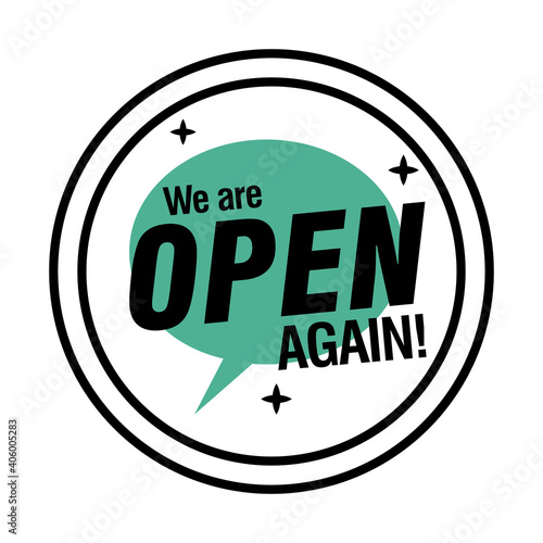 reopening lettering in speech bubble sticker half line style icon vector illustration design