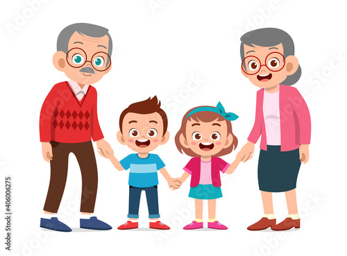 happy cute kids with grandparent vector illustration