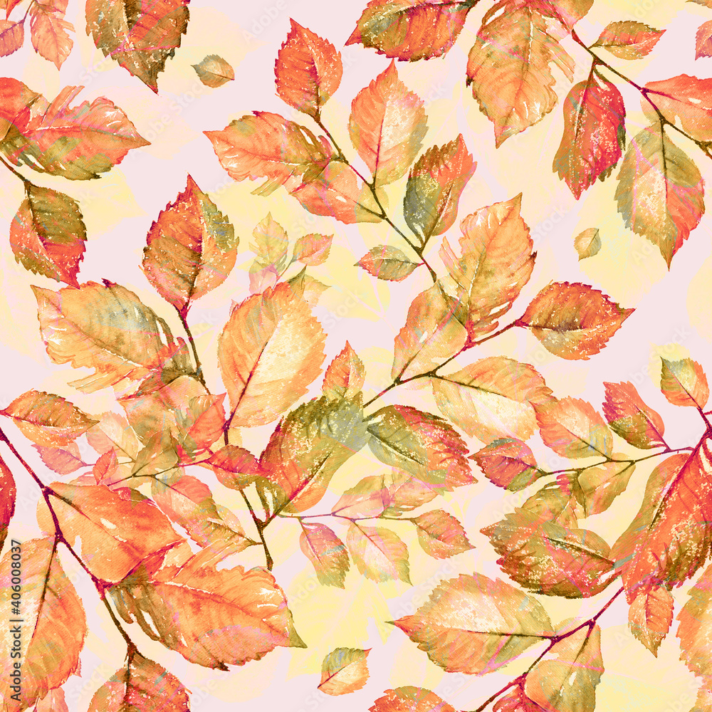 Watercolor bright leaves seamless pattern Watercolor bright leaves seamless pattern