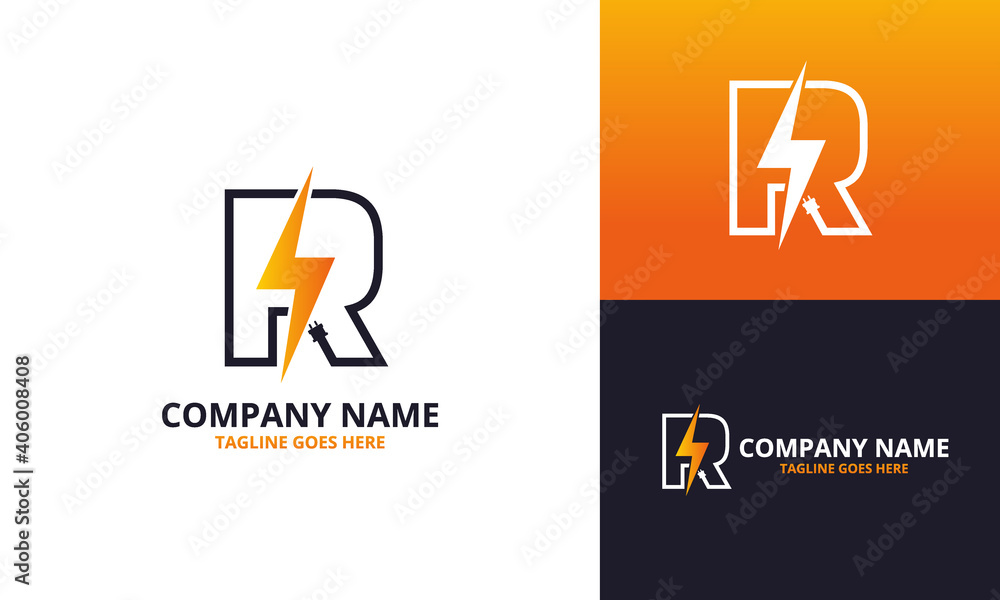 Flash initial letter R Logo Icon Template. Illustration vector graphic. Design concept Electrical Bolt and electric plugs With letter symbol. Perfect for corporate, more technology brand identity Flash initial letter R Logo Icon Template. Illustration vector graphic. Design concept Electrical Bolt and electric plugs With letter symbol. Perfect for corporate, more technology brand identity