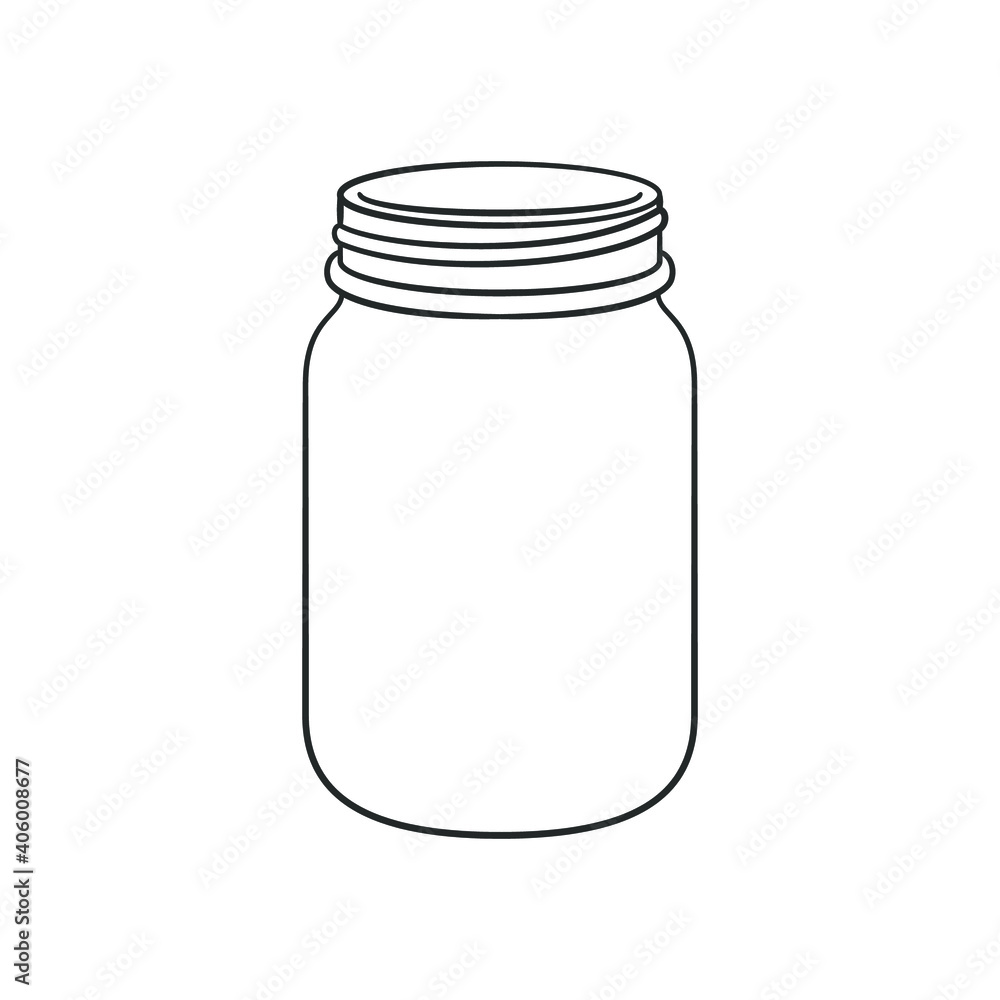 Glass mason jar outline line art clip art template. Simple flat vector illustration design. - obrazy, fototapety, plakaty 
