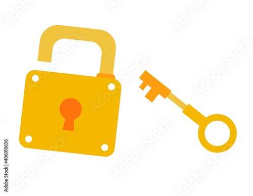 yellow key and pad lock cartoon doodle flat design style vector illustration 