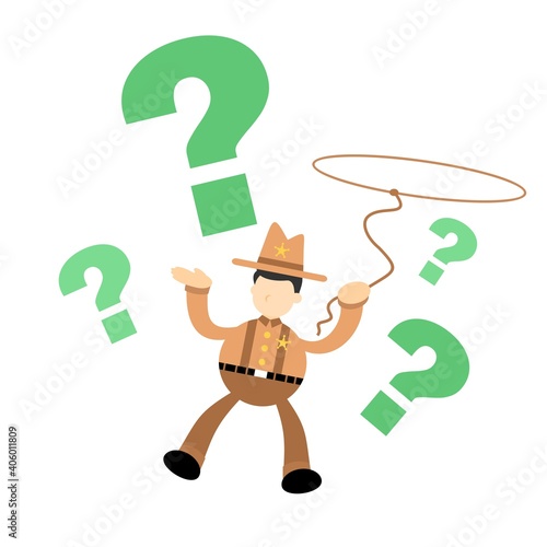 cowboy america and ask question sign cartoon doodle flat design style vector illustration