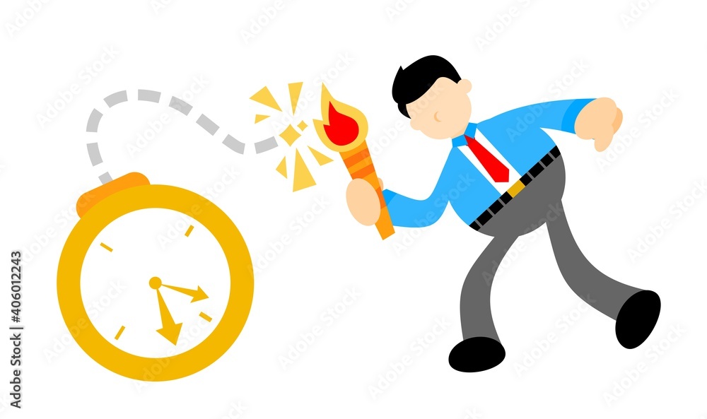 businessman worker fire time bomb deadline cartoon doodle vector illustration flat design style businessman worker fire time bomb deadline cartoon doodle vector illustration flat design style