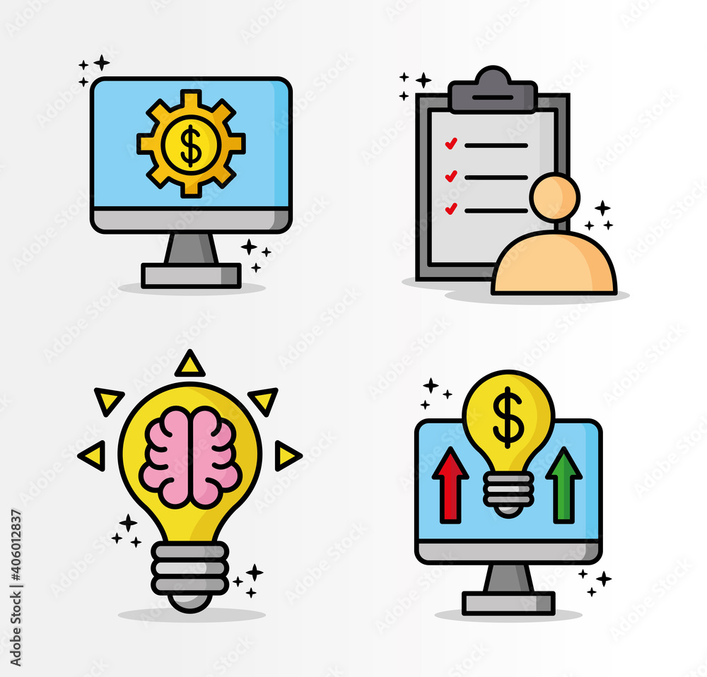 bundle of four financial business set icons vector illustration design bundle of four financial business set icons vector illustration design