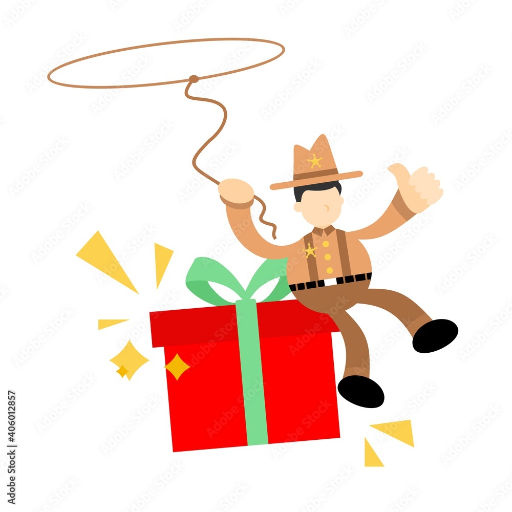 america cowboy and gift box cartoon doodle flat design style vector illustration