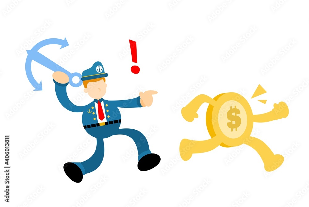 sailor captain navy pick gold coin and run from each other cartoon doodle flat design style vector illustration sailor captain navy pick gold coin and run from each other cartoon doodle flat design style vector illustration
