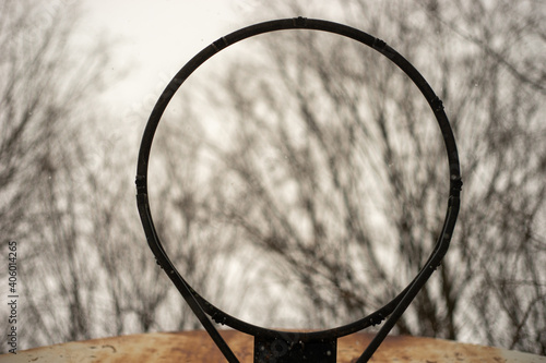 basketball hoop in winter