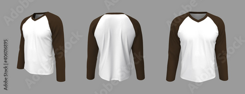 Long-sleeves raglan t-shirt mockup, 3d illustration, 3d rendering