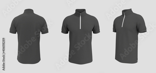 Blank tracktop shirt mockup, track front, side and back view, 3d illustration, 3d rendering