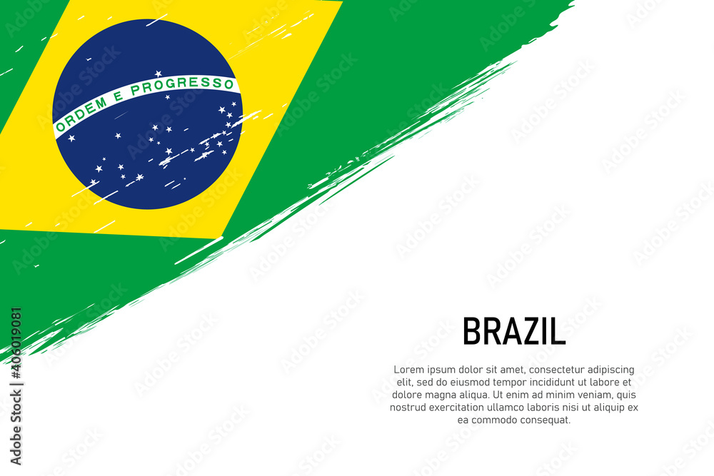 Obraz premium Grunge styled brush stroke background with flag of Brazil