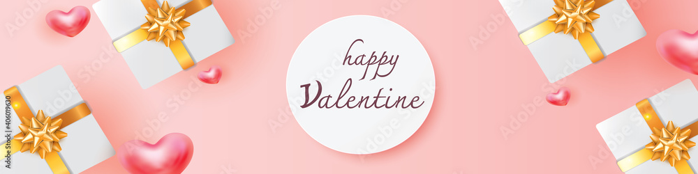 valentines background and love heart gift pink red cover for page banner romance vector illustation 