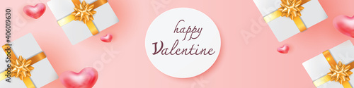 valentines background and love heart gift pink red cover for page banner romance vector illustation 