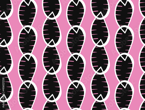 Vector texture background, seamless pattern. Hand drawn, pink, white, black colors.