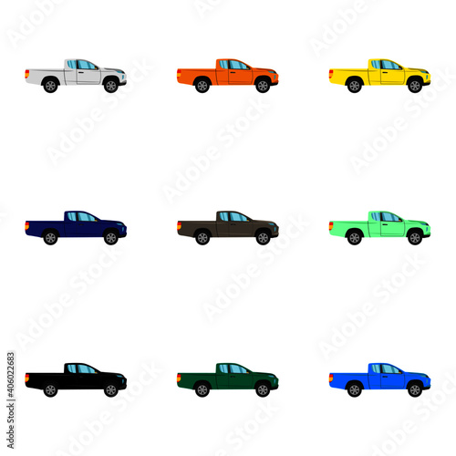 Set of side smart cab pick up truck on white background