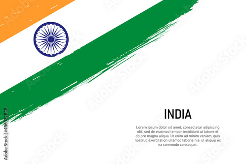 Grunge styled brush stroke background with flag of India